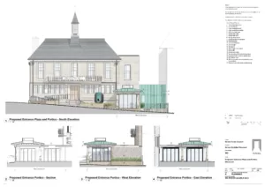 plans of guildhall with front, side views