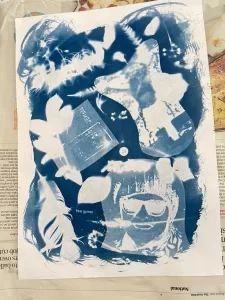 blue tone craft image of faces leaves